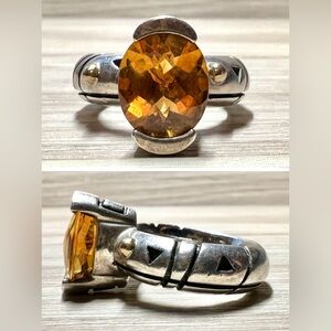 Vintage Designer John Atencio JA Sterling Silver & 18K Gold Citrine Ring, Size 7